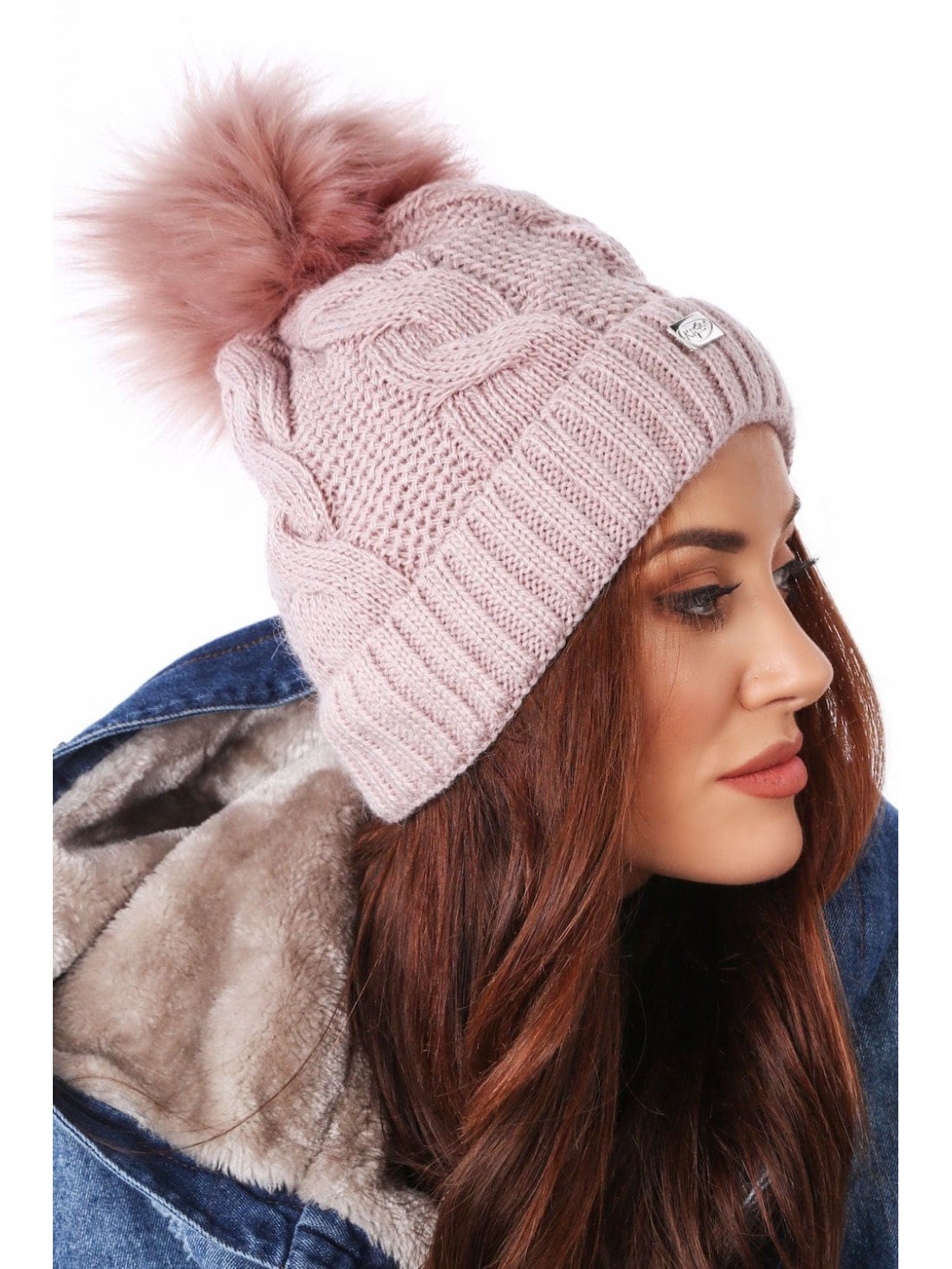 Women\'s braided winter hat, powdered C52 - Online store - Boutique